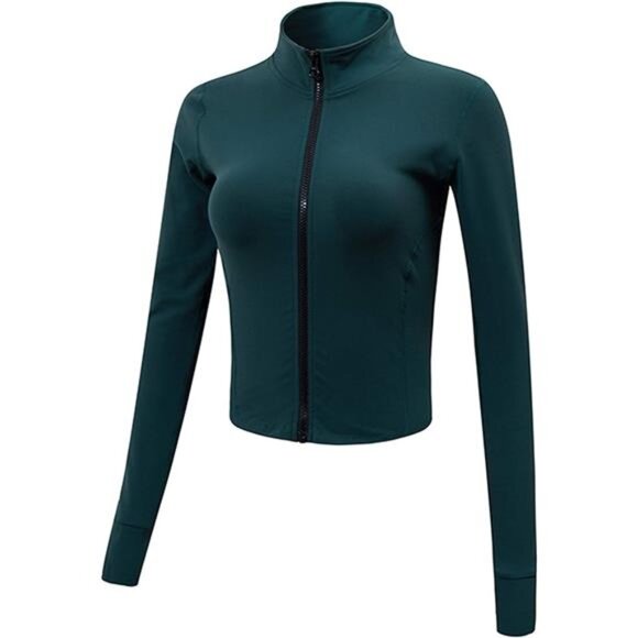 Women's Athletic Full Zip Lightweight Workout Jacket, Darkgreen - Picture 1 of 5